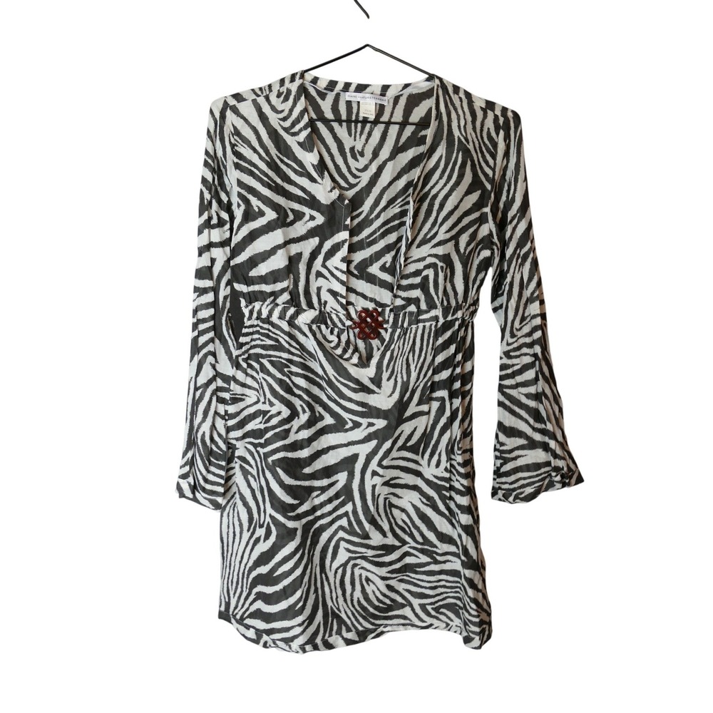 Diane von Furstenberg Zebra Print Silk Cotton Tunic Coverup‎ Dress Made Italy M
